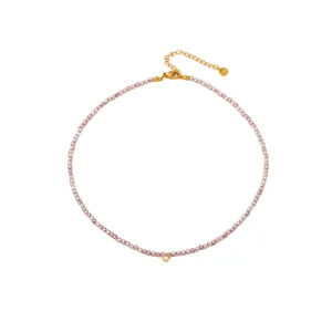 Collana girocollo con perline di cristallo dopamina colorata e ciondolo in zircone.