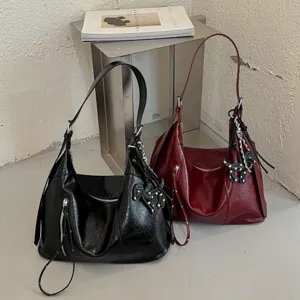Stylische Retro Glanzleder Tote Schultertasche für Damen, lässige große Beuteltasche.