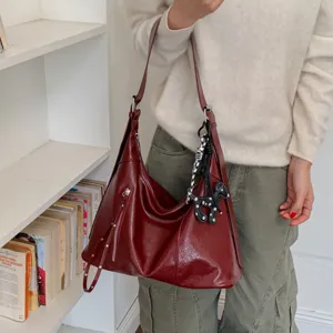 Retro Weinfarben Hobo Umhängetasche Große Kapazität Lässig PU Leder Shopper für Damen