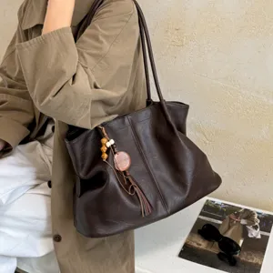 Lässige braune Damen-Großraum-Tasche, Retro-Pendler vielseitige Schulter-Achsel-Tasche für Alltag.