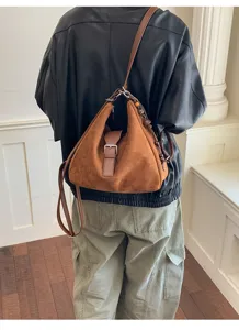 Vintage braune Wildleder Multifunktions Rucksack Schultertasche Damen Freizeit Alltag