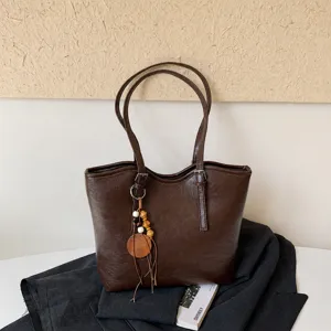 Bolso tote informal minimalista para mujer, bolso de hombro de piel sintética gran capacidad.