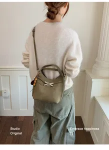 Vintage retro grüne Eimer Umhängetasche für Damen schicke Pendler Handtasche.