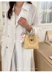 Elegant women litchi pattern leather bucket handbag casual commuter shoulder bag chic design