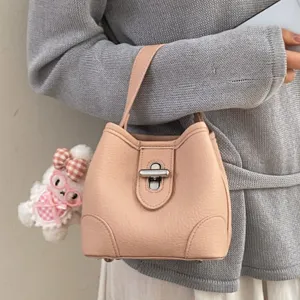 Chic Litchi Pattern PU Leather Handbag Casual Bucket Bag Women Fashion Shoulder Bag
