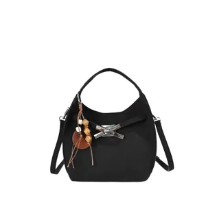 Damen schwarze Eimer Tasche retro schick Umhängetasche Handtasche mit Holzperlen
