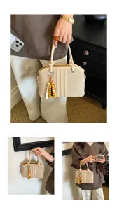 Chic canvas commuter handbag with wooden bead charm stylish everyday tote bag for women
