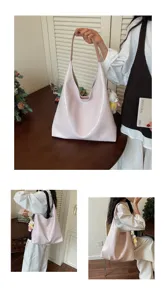 Korean style large capacity soft leather tote bag, versatile casual retro underarm shoulder bag.
