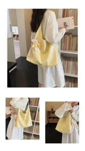Korean style large capacity soft leather tote bag fashionable minimalist casual shoulder bag