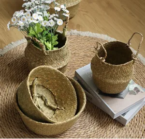 Nordic straw woven storage basket seagrass plant pot basket home decor organizer set.