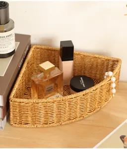 Rattan woven corner storage basket desktop coffee table bathroom snack organizer box