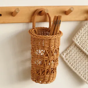 Geflochtener Rattan Hängekorb für Küche Wand Organizer Aufbewahrungskorb mit Essstäbchen