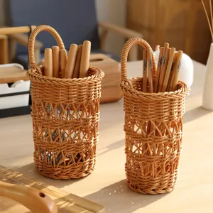 Geflochtener Hängekorb Küchenbesteck Organizer Essstäbchenhalter Wandhalterung