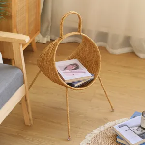 Creative imitation rattan magazine storage basket floor standing living room snack rack