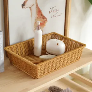 Handmade imitation rattan woven storage basket desktop organizer for bathroom and home use