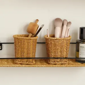 Imitation rattan woven pen holder desktop stationery storage basket makeup brush organizer