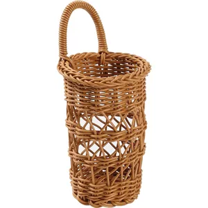 Geflochtener Hängekorb für Küche und Bad, brauner Wand-Organizer aus Kunststoff-Rattan Halter.