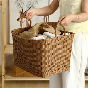 Durable imitation rattan laundry basket for home bathroom toy storage and clothes sorting.