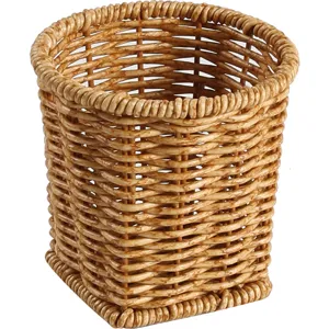 Imitation rattan pen holder desk storage basket for office stationery makeup brush organizer