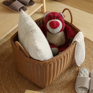 Woven Laundry Basket Rattan Storage Hamper Large Toy Clothes Organizer for Home Use