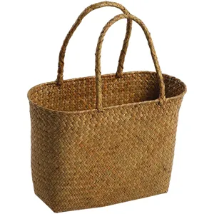 Panier tissé en paille pour pique-nique cueillette de fruits rangement grand format naturel