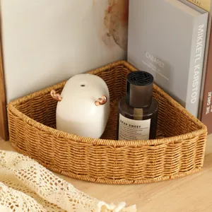 Rattan Corner Storage Basket Woven Desktop Organizer Snack And Fruit Basket For Living Room Bathroom Home Decor