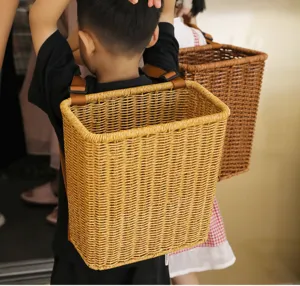 Children imitation rattan woven backpack outdoor picking storage basket kids daily use bag
