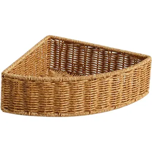 Woven corner storage basket rattan desktop organizer for living room bathroom vanity