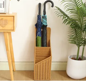 Woven rattan umbrella stand storage rack multi-layer home hallway organizer detail view