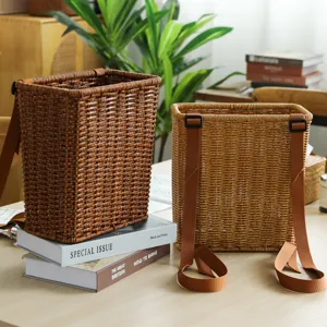 Kids imitation rattan woven backpack outdoor picking storage basket children school bag