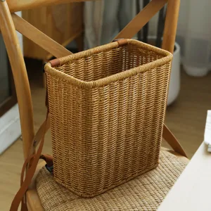 Children woven rattan backpack outdoor picking basket cute storage basket main view