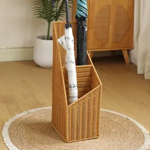 Rattan style storage basket multi-tier umbrella rack home organizer stand for entryway hallway