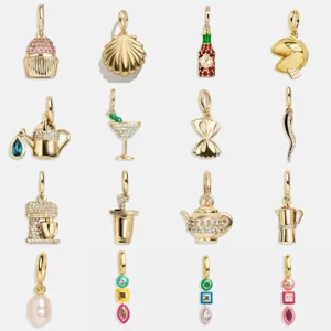 Edelstahl 18K Vergoldete Anhänger Halskette Für Damen Herren Originelle Lebensmittel Sport Strass Künstliche Perle Halskette Schmuck