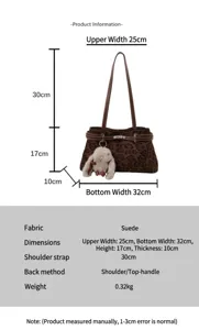 Leopardenmuster Schultertasche mit flauschigem Hasenanhänger, schicke Retro Damentasche.