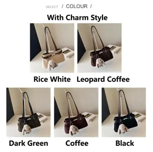 Schicke Damen Umhängetasche mit süßem Kaninchenanhänger, hochwertige Pendler Boston Handtasche.