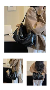 Minimalist casual oil-wax leather women shoulder bag large capacity commute crossbody bag