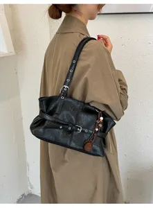 Sac à épaule vintage en cuir PU pour femmes, grand cabas élégant et sac porté épaule