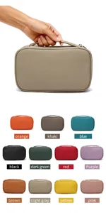Genuine leather portable cosmetic bag travel toiletry storage pouch with multiple vibrant colors.