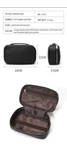 Genuine leather makeup bag portable travel cosmetic organizer with multi compartments 19x5.5x11cm