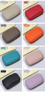 Genuine leather cosmetic bag multi-color variant details showing portable storage zipper pouch