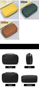 Genuine leather cosmetic bag travel portable toiletry organizer multi-color product detail view.