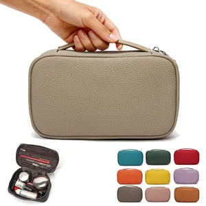 Women Leather Cosmetic Bag Portable Travel Large Capacity Makeup Pouch Multi Color Toiletry Organizer Handbag