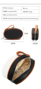 Compact top-grain leather coin purse with zipper, wrist strap, and keychain ring.