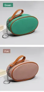 Detailed close-up view of the mini oval leather coin purse showing textured surface.