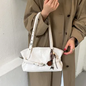 Retro weiße Umhängetasche Damen Mode Pendler Tote Bag lässige Achseltasche PU Leder