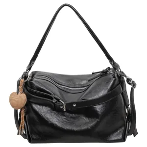 Simple casual oil wax leather shoulder bag for women, large capacity commuter messenger bag.