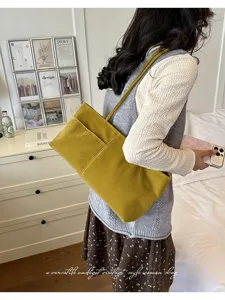 Damen Samt Umhängetasche lässige große Kapazität Shopper Tasche Vintage Handtasche gelb