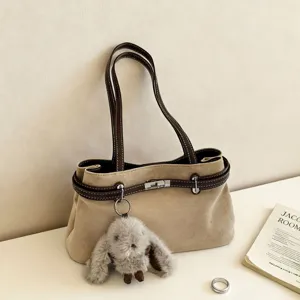 Vintage Wildleder Boston Tasche Für Damen Retro Leopardenmuster Kontrastfarbe Schulter Achselhöhle Tasche Pendeln Mode Handtasche