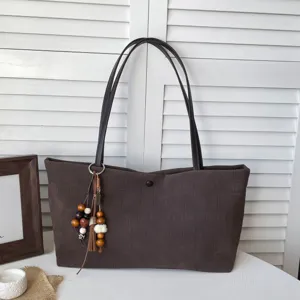 Damen Retro Steinmuster PU Leder Tragetasche Pendeln Schultertasche Mit Quaste Holzperlen Anhänger Große Kapazität Handtasche