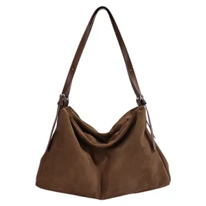 Sac à épaule en suède marron rétro sac cabas slouchy décontracté automne hiver